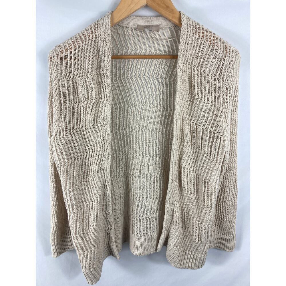 Ann Taylor LOFT Wave Texture Loose Knit Tan Cardigan Size Medium